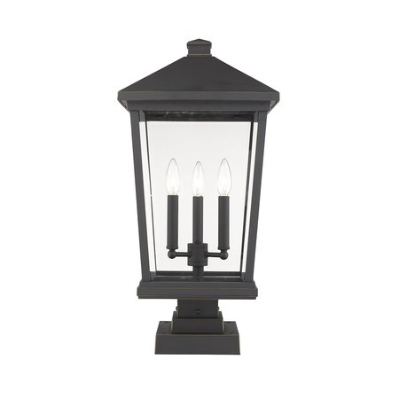 Z-LITE Beacon 3 Light Outdoor Pier Mounted Fixture, Oil Rubbed Bronze & Clear Beveled 568PHXLS-SQPM-ORB